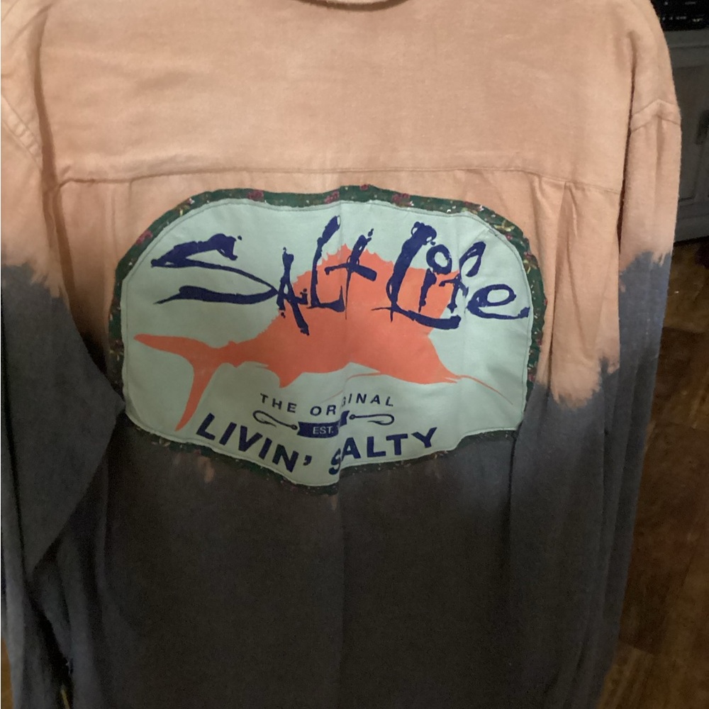 Crown & Ivy Peach and Gray Casual Button Down Shirt